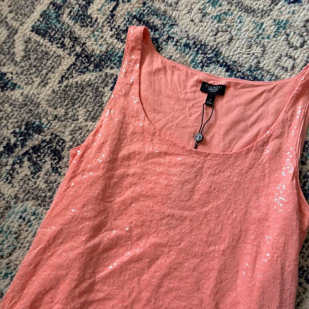 Talbots Orange Sequin Tank Top Size S Sleeveless Scoop Neck Party Glamour NWT - Picture 4 of 7